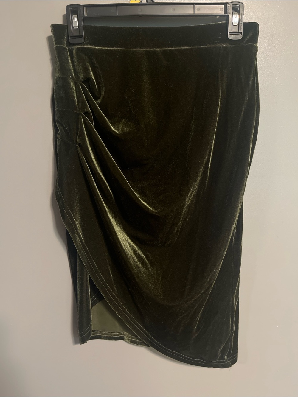 SHEIN Olive Green Velvet Draped Midi Skirt
